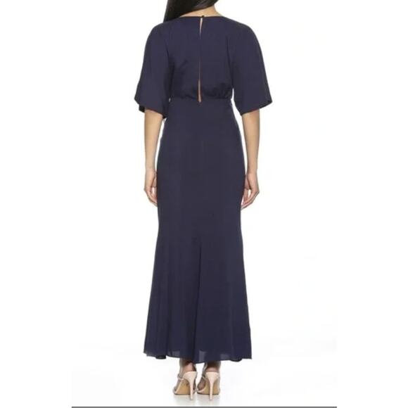 NWT Alexia Admor Naomi Draped Maxi Dress Short Sleeve V Neck Navy Blue Size 6 - Picture 2 of 9